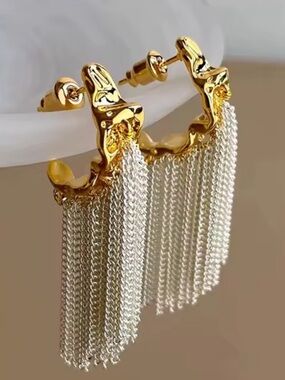 Gold & Silver Two-Tone Fringe Hoop Earrings